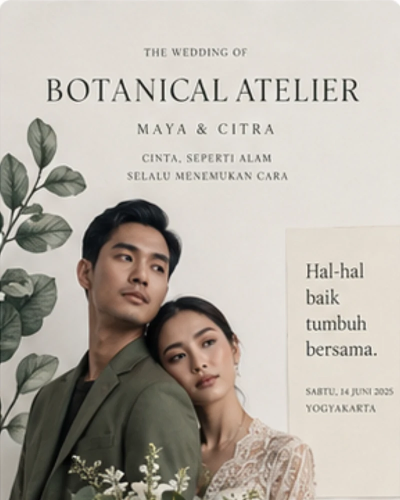 Desain undangan pernikahan Botanical Atelier