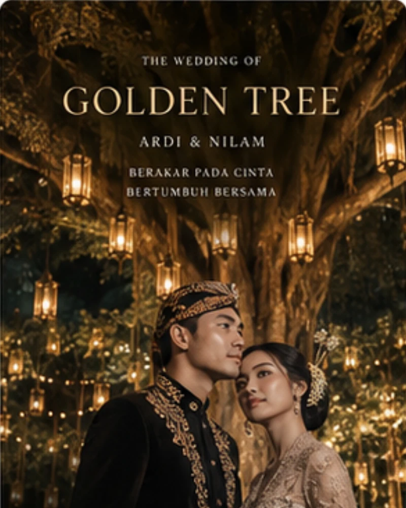Desain undangan pernikahan Golden Tree